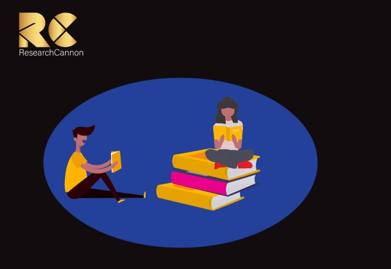Illustration of readers and books accompanying education research